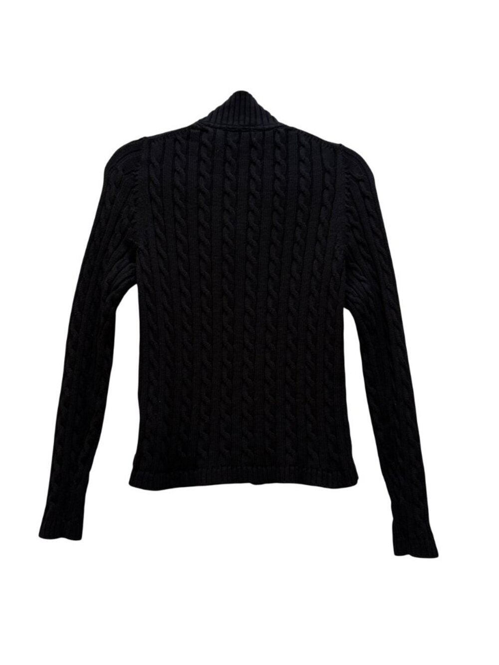 L.L.Bean Women’s Small Black Cable Knit Zip Cardigan Sweater Classic Old Money - Picture 5 of 10